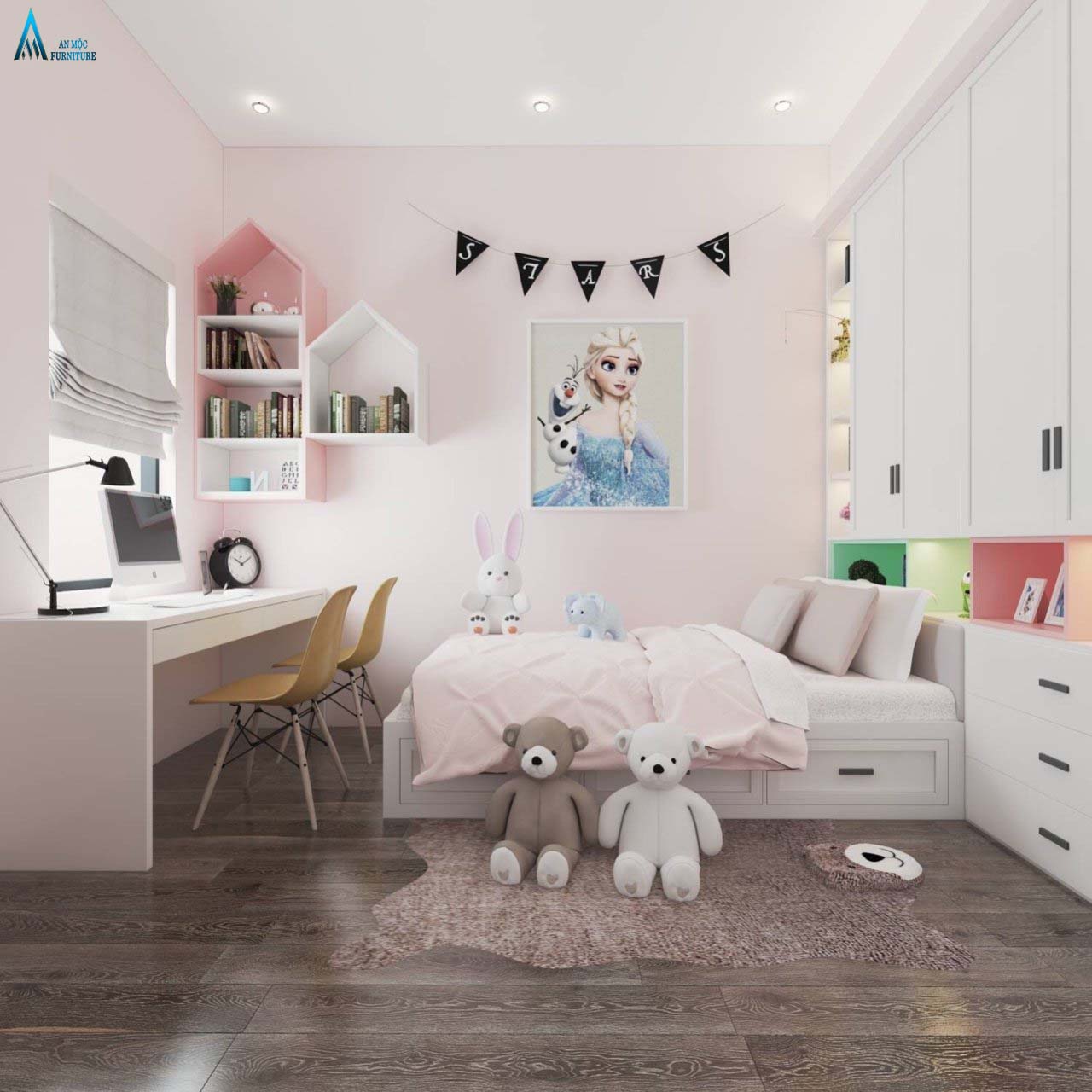 thiết kế nội thất phòng ngủ cho bé gái
