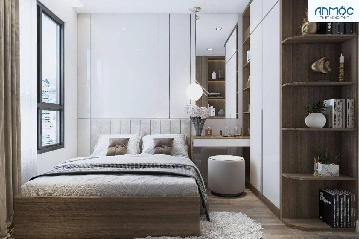 Phòng ngủ đơn giản mà ấm áp với gam màu trung tính cho người lớn tuổi. Mẫu thiết kế này cũng có thể được áp dụng cho các phòng diện tích nhỏ hoặc phòng master