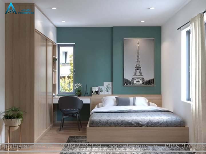 thiết kế nội thất phòng ngủ màu xanh lam