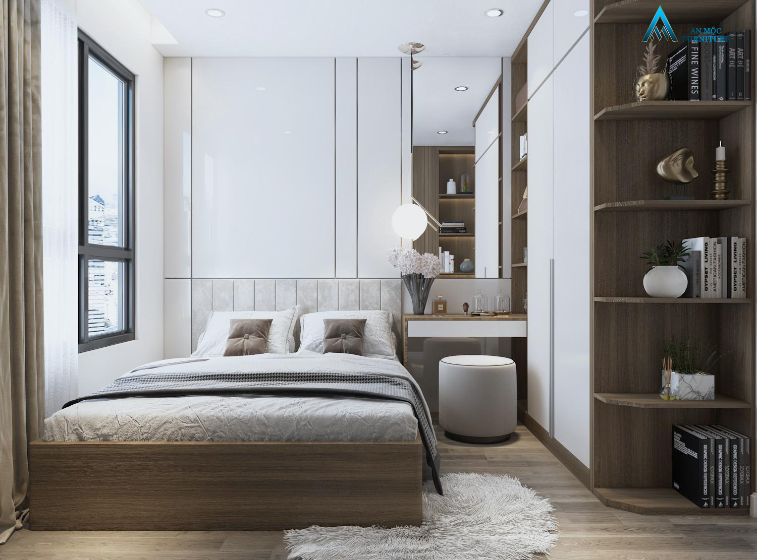 thiết kế nội thất phòng ngủ cho căn hộ chung cư vinhomes Grand Park quận 9.