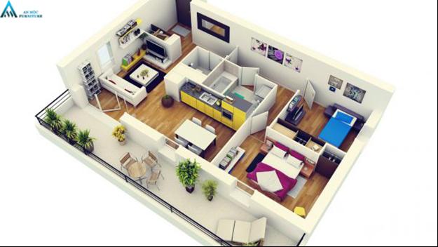 Nên sử dụng màu sắc thực tế trong cách bố trí nội thất chung cư 2 phòng ngủ.