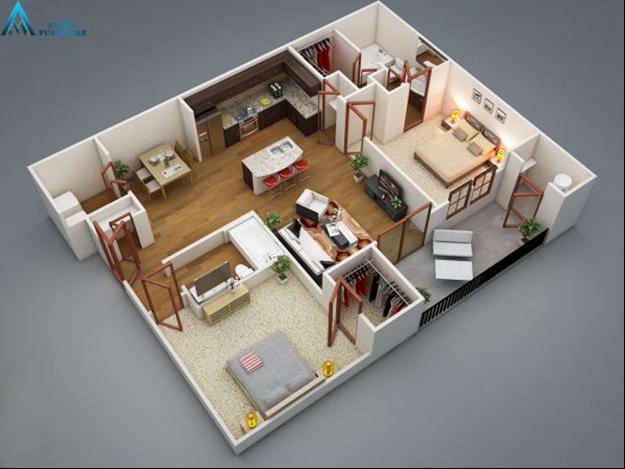 Cách bố trí nội thất chung cư 2 phòng ngủ.
