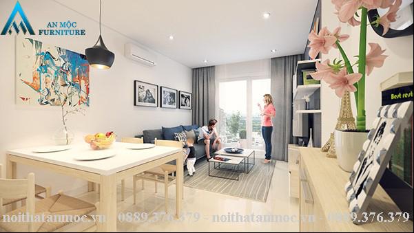 Thiết kế nội thất chung cư 60m2 trẻ trung hiện đại.
