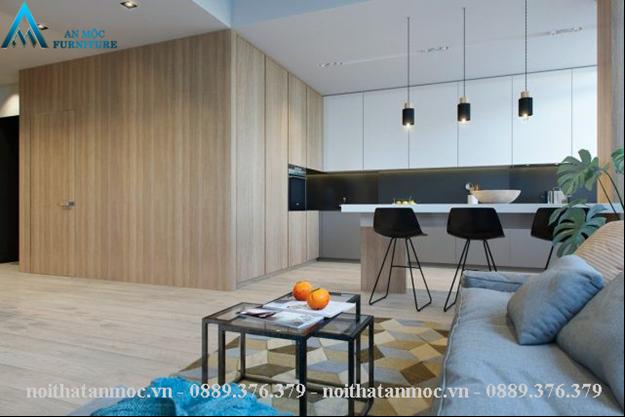 Phòng bếp trong thiết kế nội thất chung cư 60m2 hiện đại