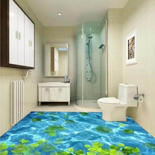 Nhà vệ sinh độc đáo với sàn nhà là hình 3D.