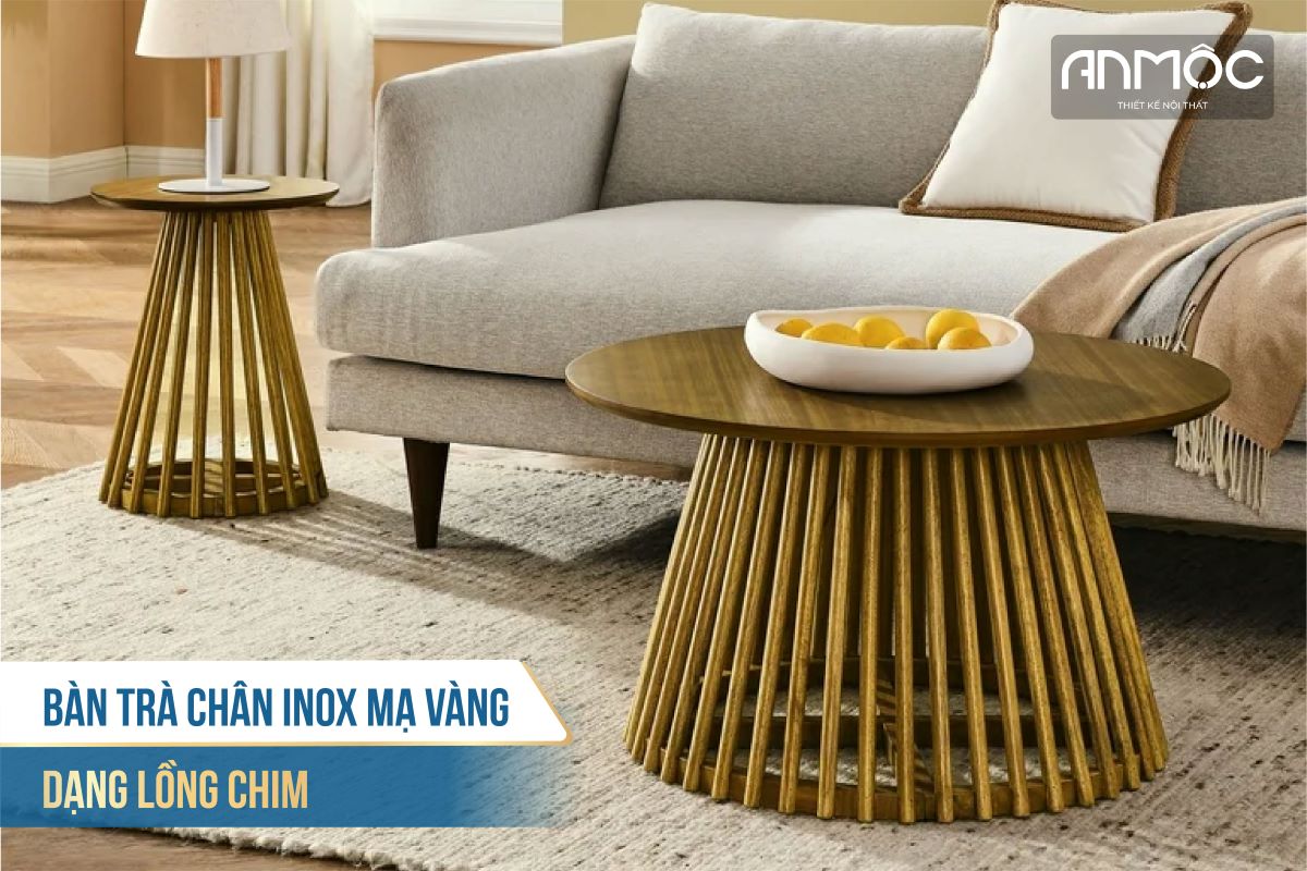 Bàn trà chân inox mạ vàng dạng lồng chim