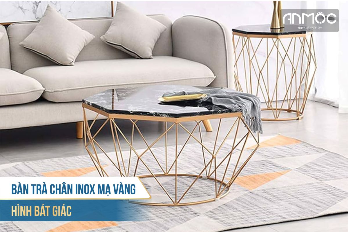 Bàn trà chân inox mạ vàng hình bát giác