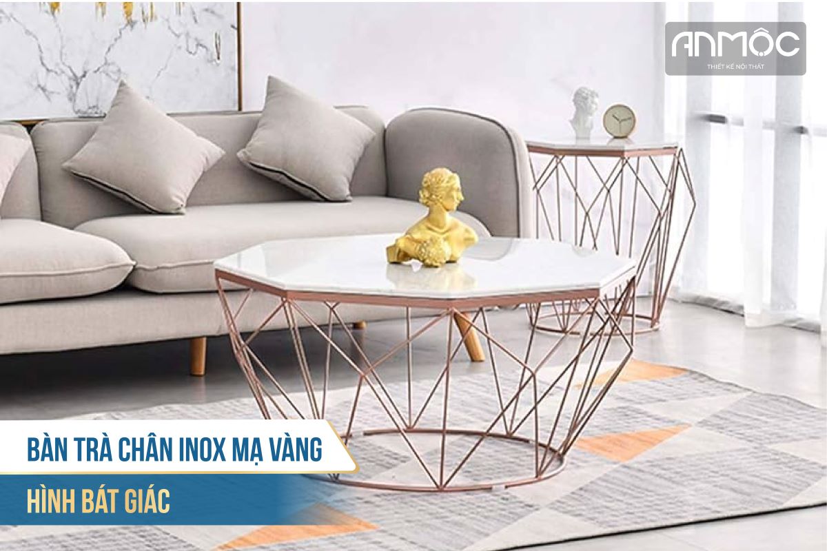 Bàn trà chân inox mạ vàng hình bát giác