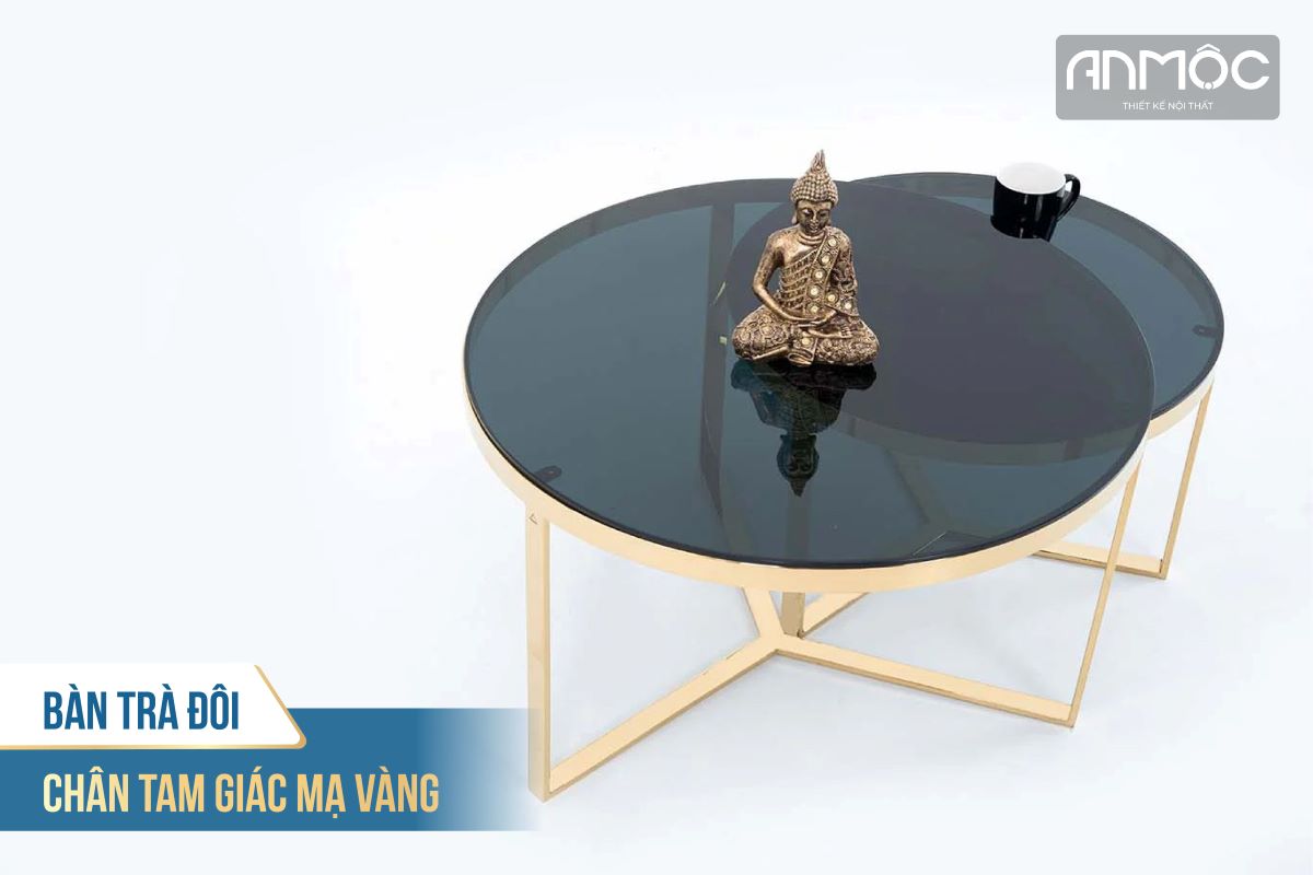 Bàn trà đôi chân tam giác mạ vàng