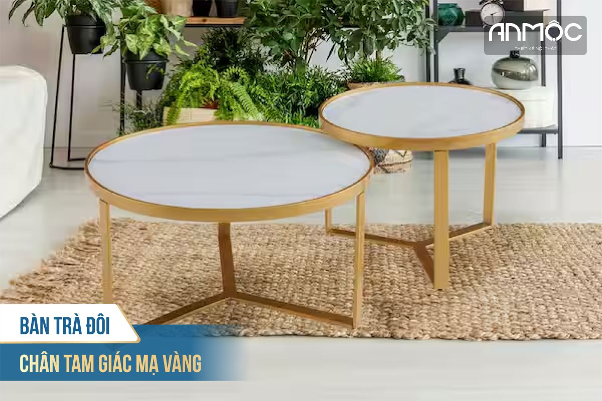 Bàn trà đôi chân tam giác mạ vàng