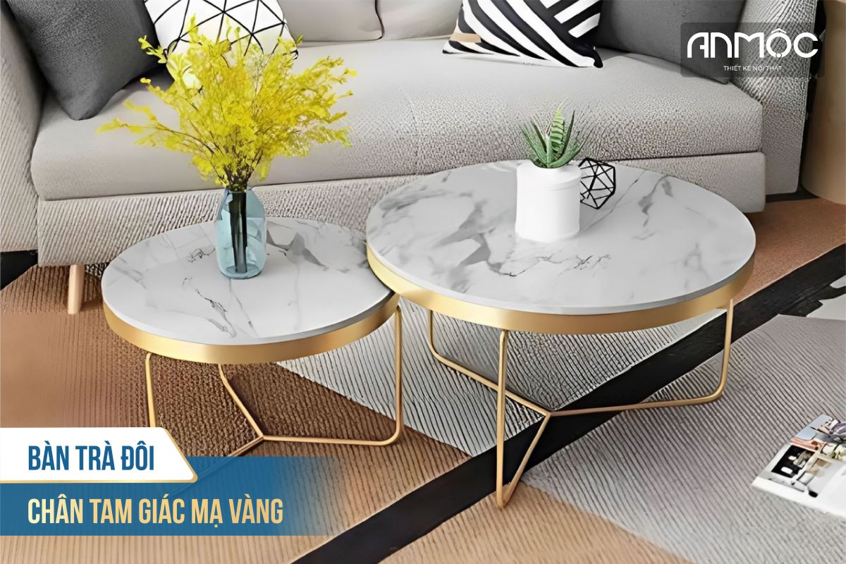 Bàn trà đôi chân tam giác mạ vàng