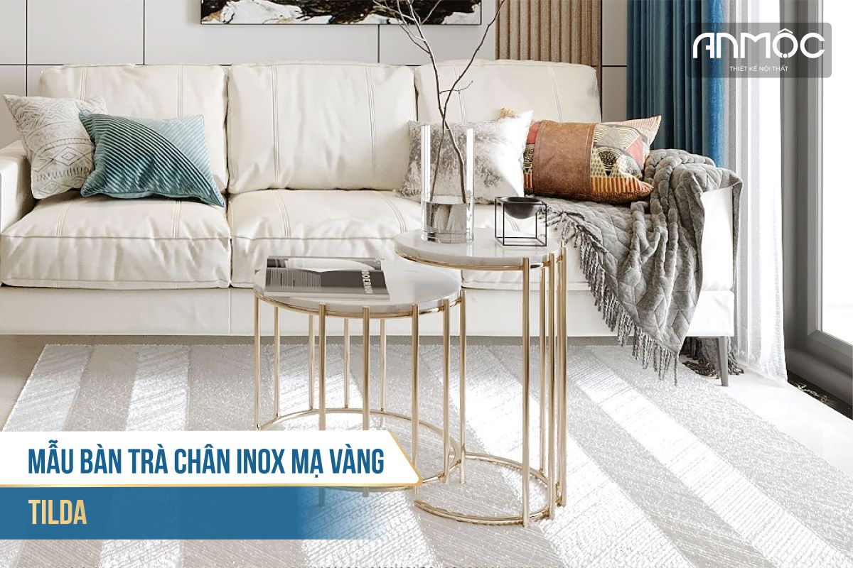 Mẫu bàn trà chân inox mạ vàng Tilda 1