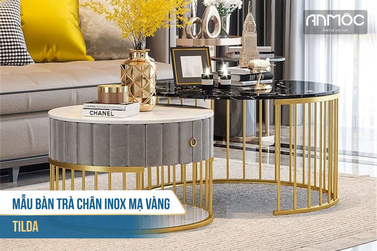 Mẫu bàn trà chân inox mạ vàng Tilda 2