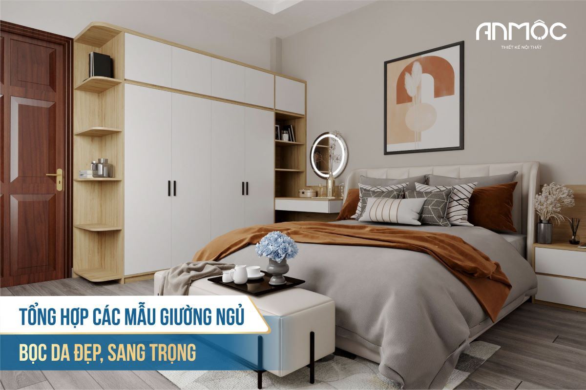 Mẫu giường ngủ bọc da đẹp, sang trọng