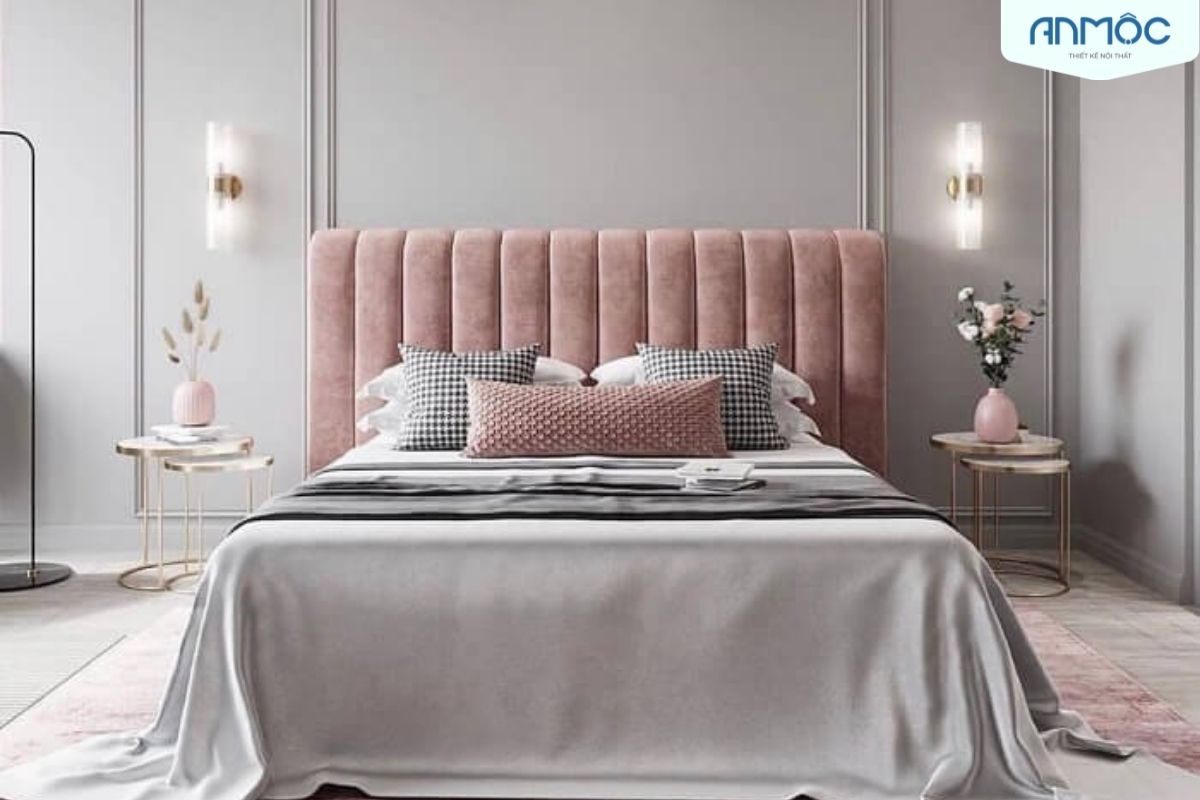 phòng ngủ màu hồng fastel