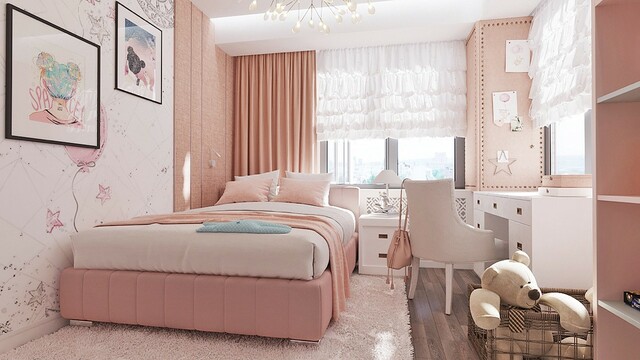 mẫu giường ngủ màu hồng cho bé gái