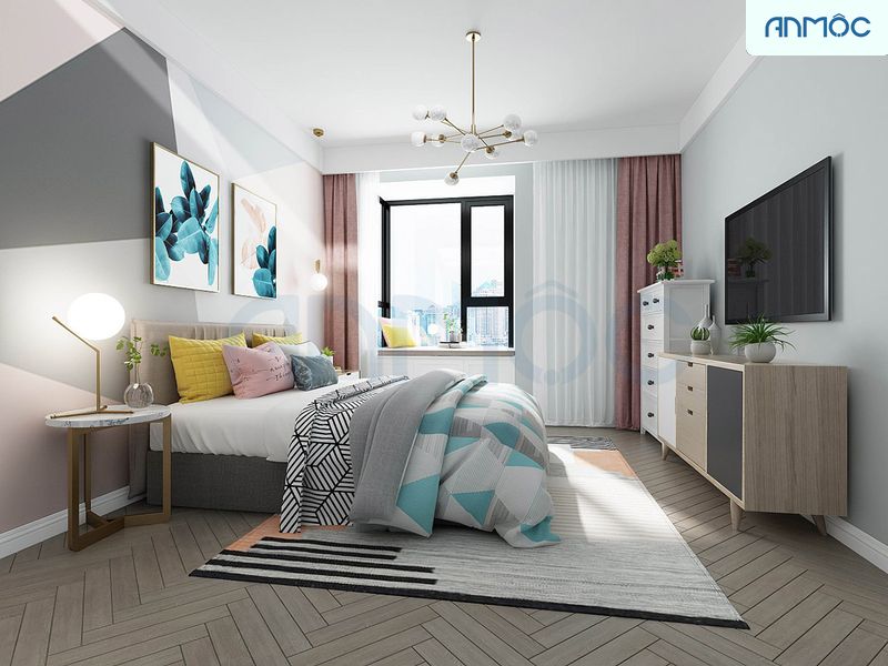 Phòng ngủ của căn hộ được thiết kế theo phong cách Bắc Âu
