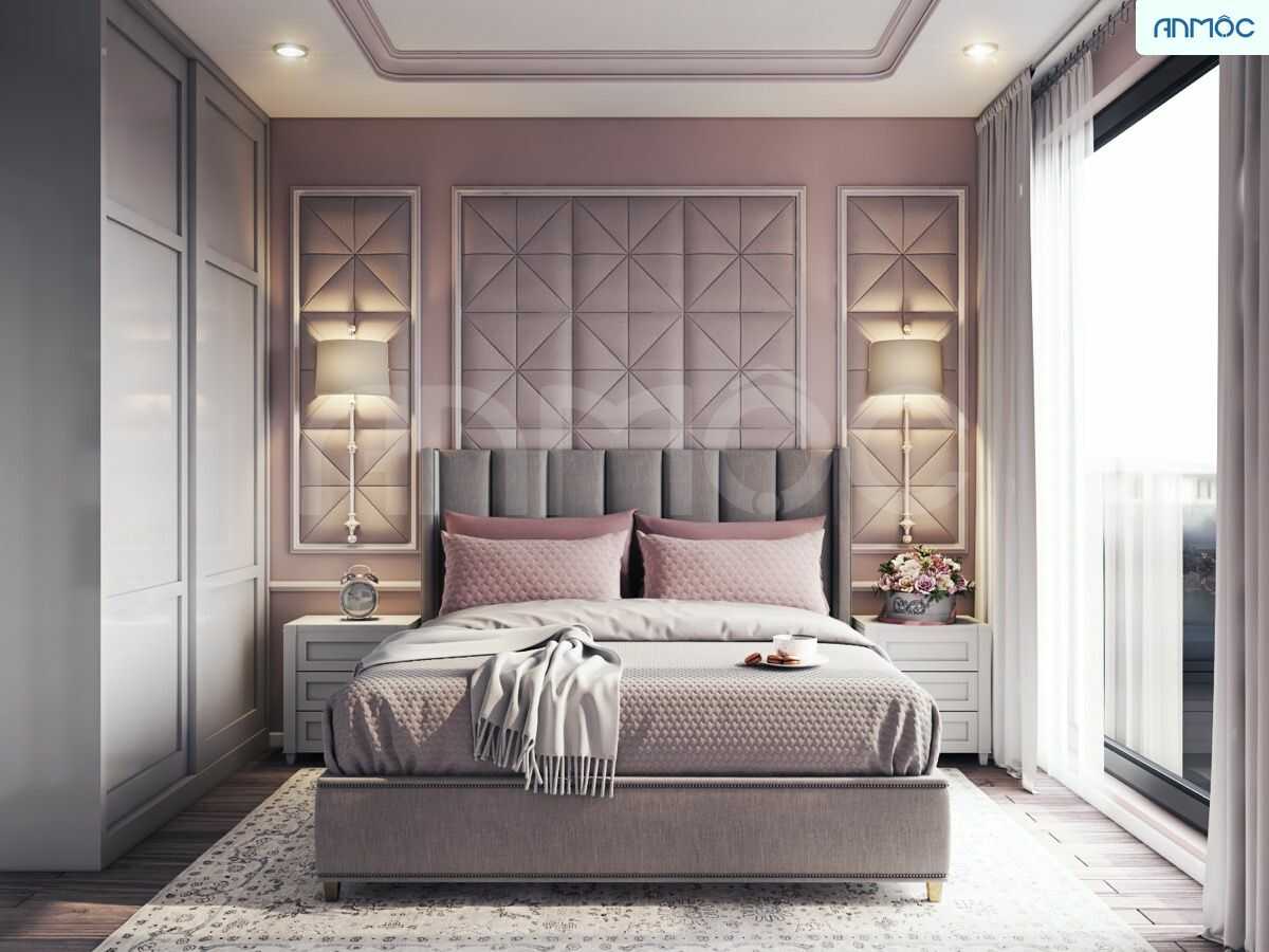 Một dạng tủ đặt âm tường thiết kế cửa lùa sang trọng cho phòng ngủ mang hơi hướng cổ điển