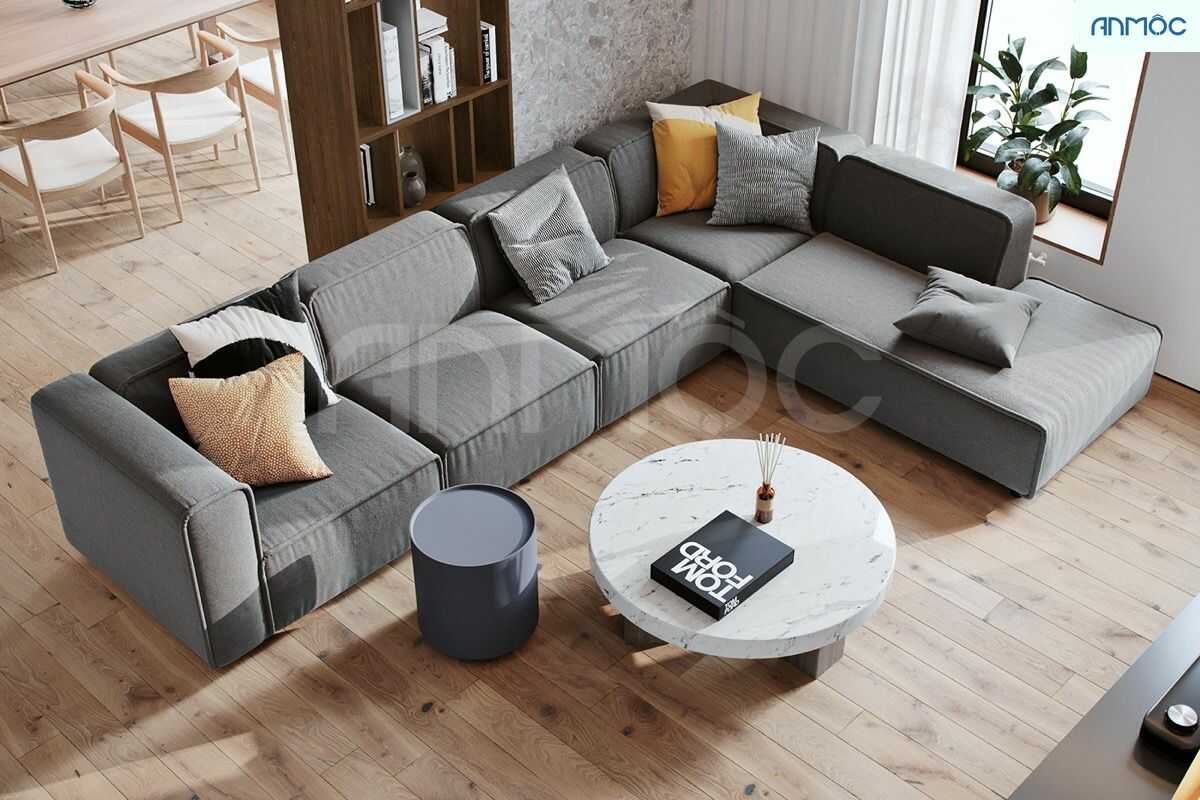 Sử dụng các loại sofa nỉ, nhung kết hợp bàn đá Granite sẽ giúp làm nổi bật không gian của ngôi nhà