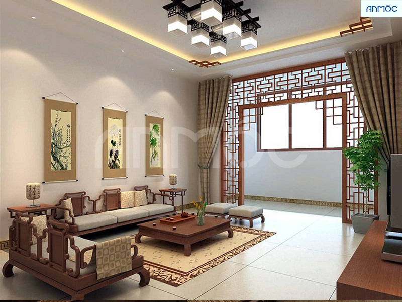 Phong cách thiết kế nội thất phòng khách theo lối cổ điển phương Đông cực kì độc đáo