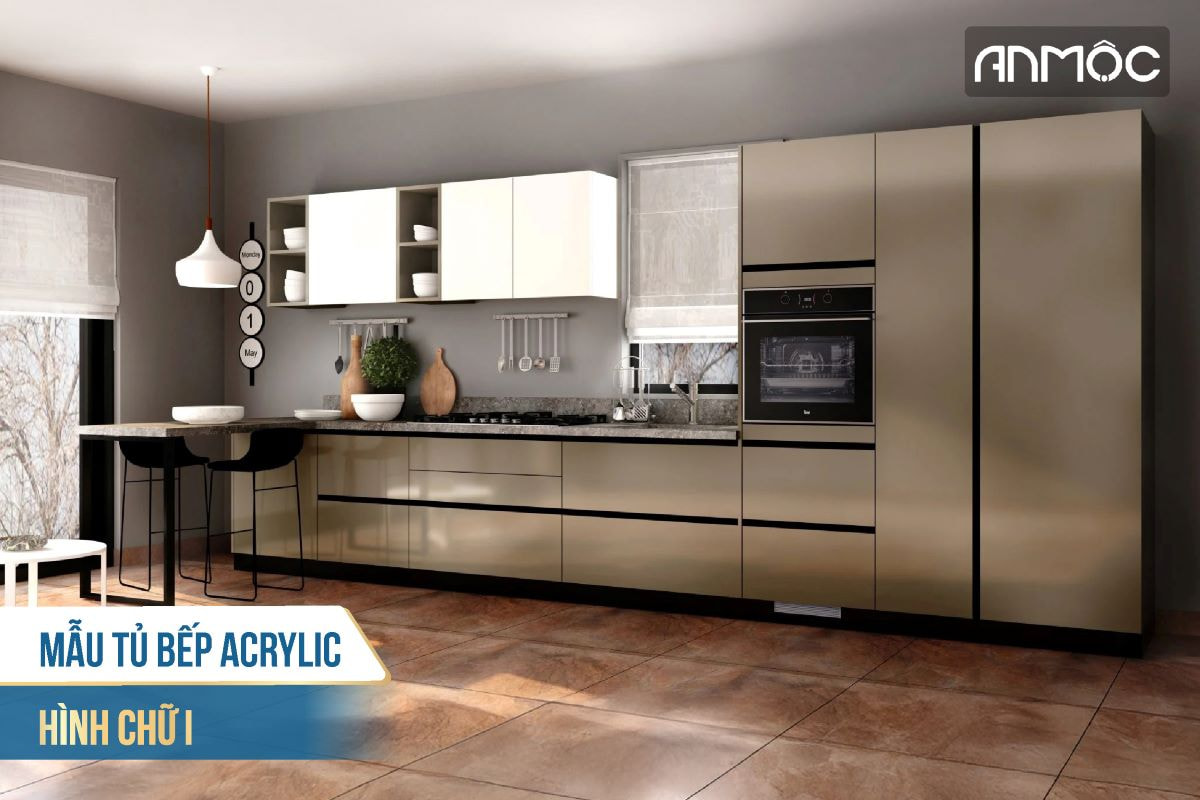 Mẫu tủ bếp Acrylic hình chữ I