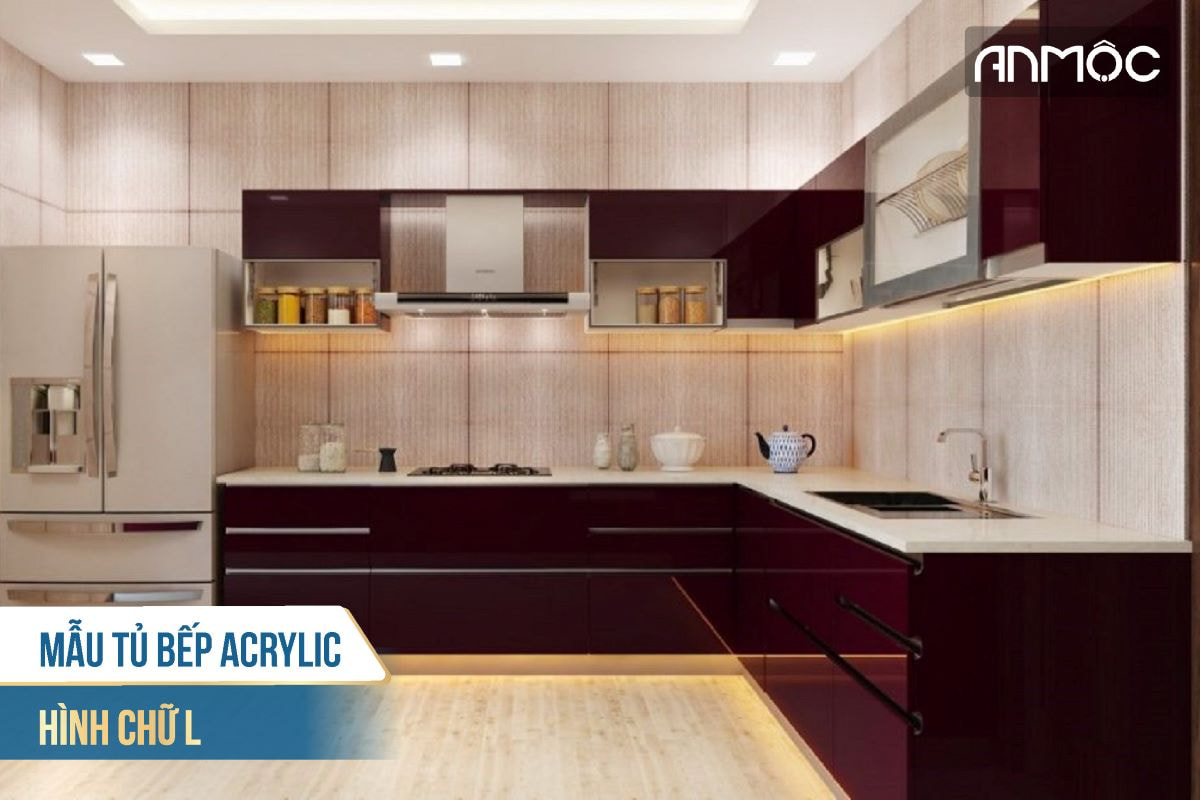 Mẫu tủ bếp Acrylic hình chữ L