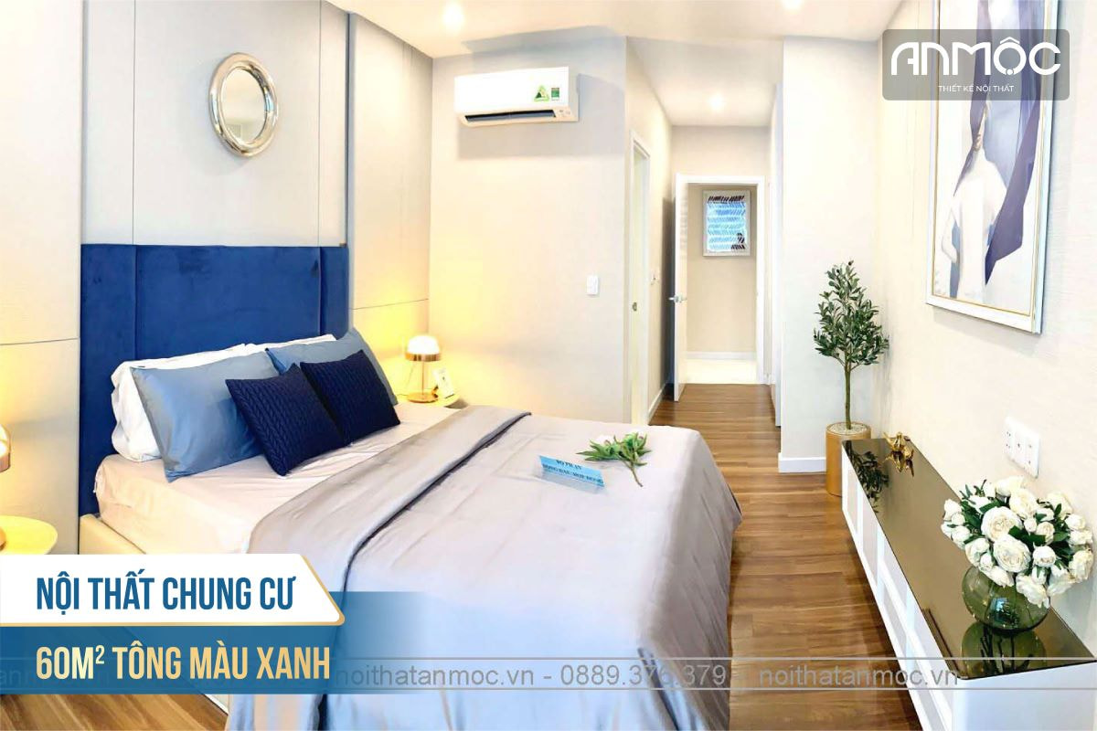 Nội thất chung cư 60m2 tông màu xanh