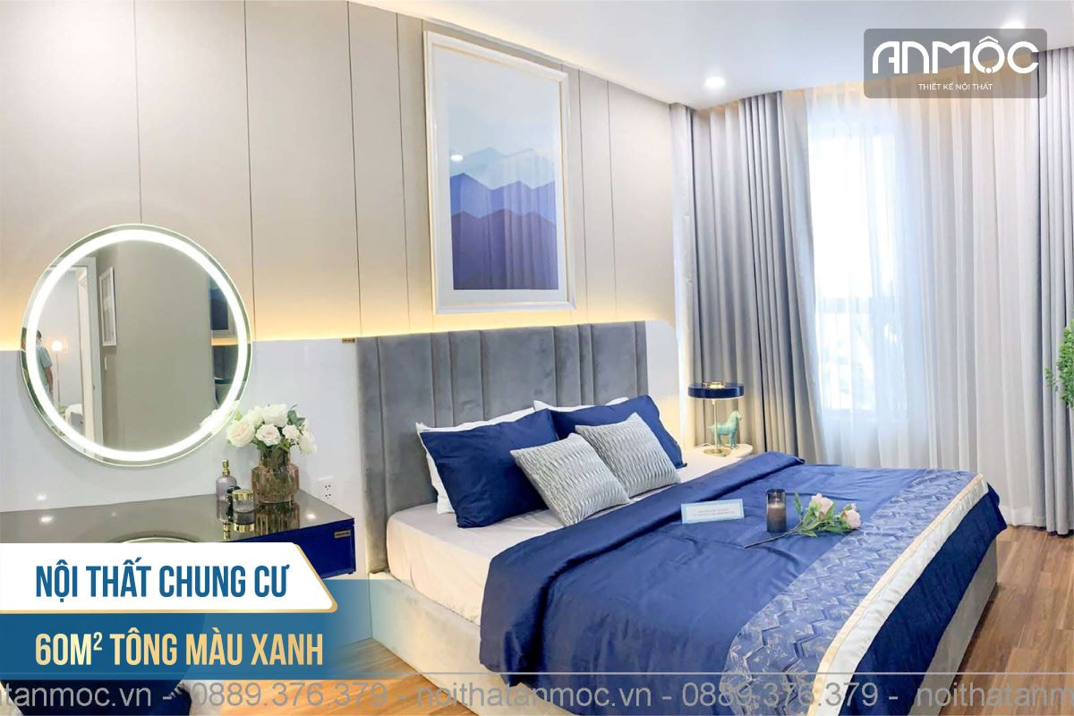 Nội thất chung cư 60m2 tông màu xanh