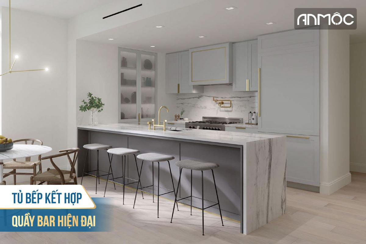 Tủ bếp kết hợp quầy bar hiện đại