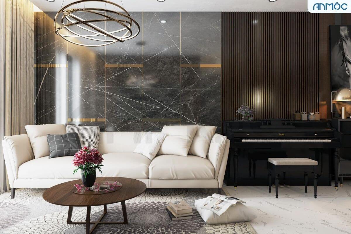 Trong dự án thiết kế căn hộ Khang Điền. phòng khách được thiết kế một cách tỉ mỉ, và tinh tế.