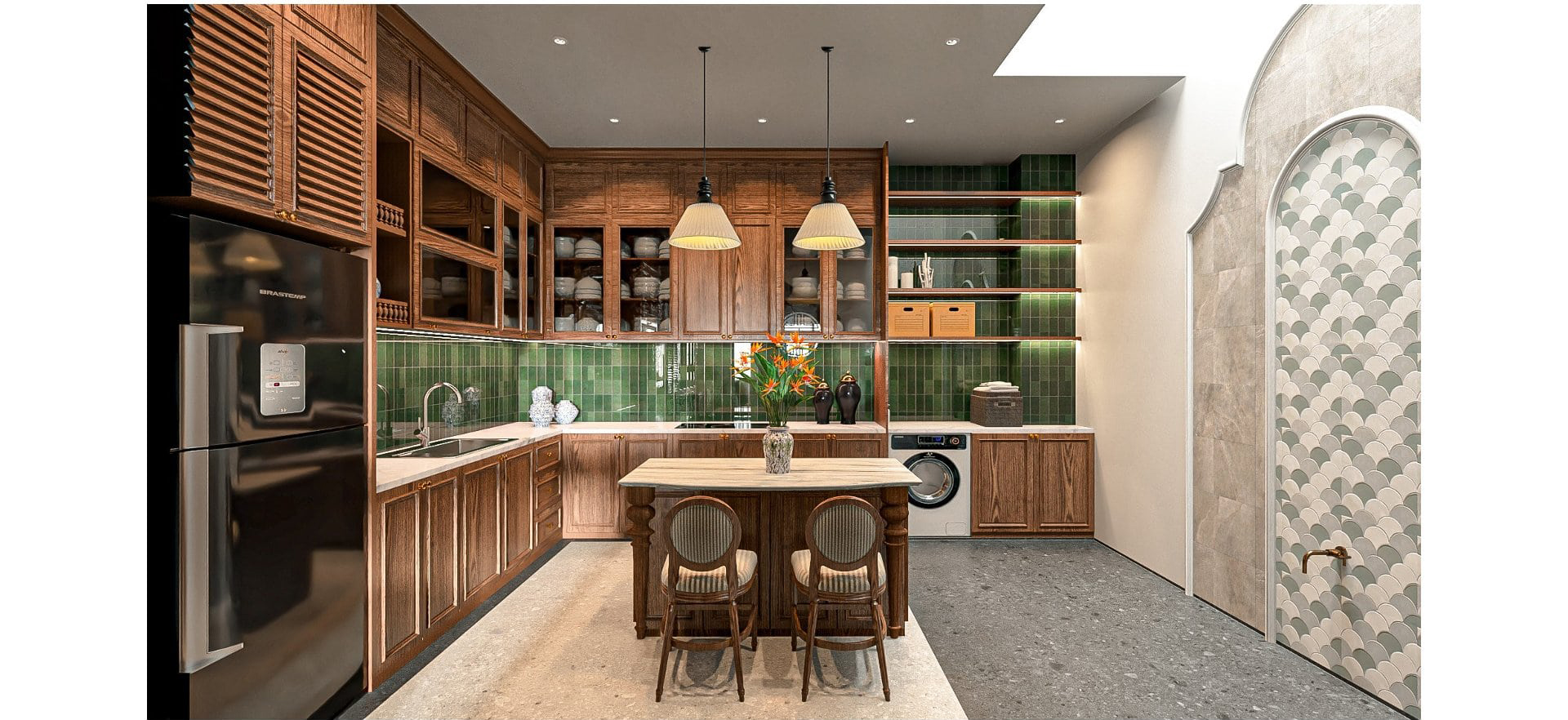 Thiết kế nội thất phòng bếp | Thiết kế nội thất nhà phố phong cách indochine