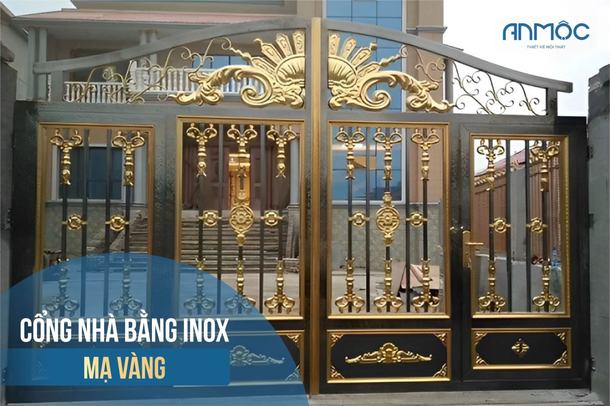 Cổng nhà bằng inox mạ vàng