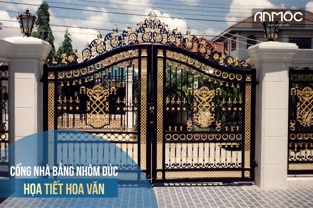 Cổng nhà bằng nhôm đúc họa tiết hoa văn