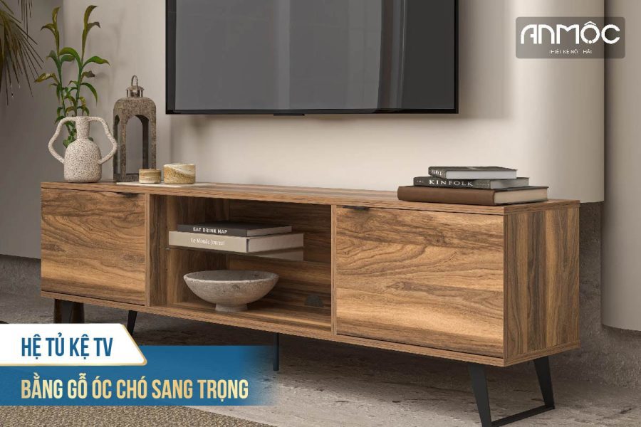 Hệ tủ kệ TV bằng gỗ óc chó sang trọng 1