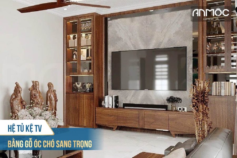 Hệ tủ kệ TV bằng gỗ óc chó sang trọng 2