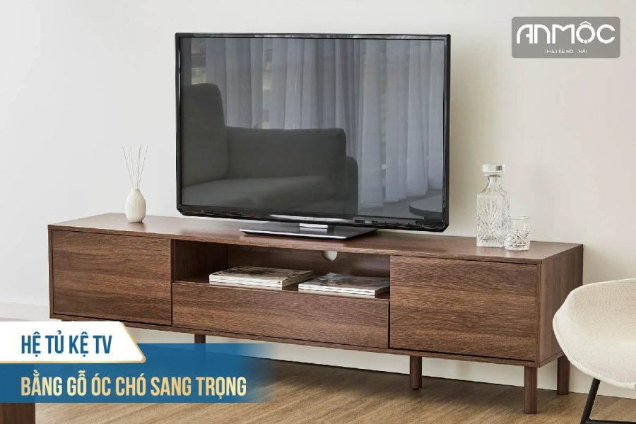 Hệ tủ kệ TV bằng gỗ óc chó sang trọng