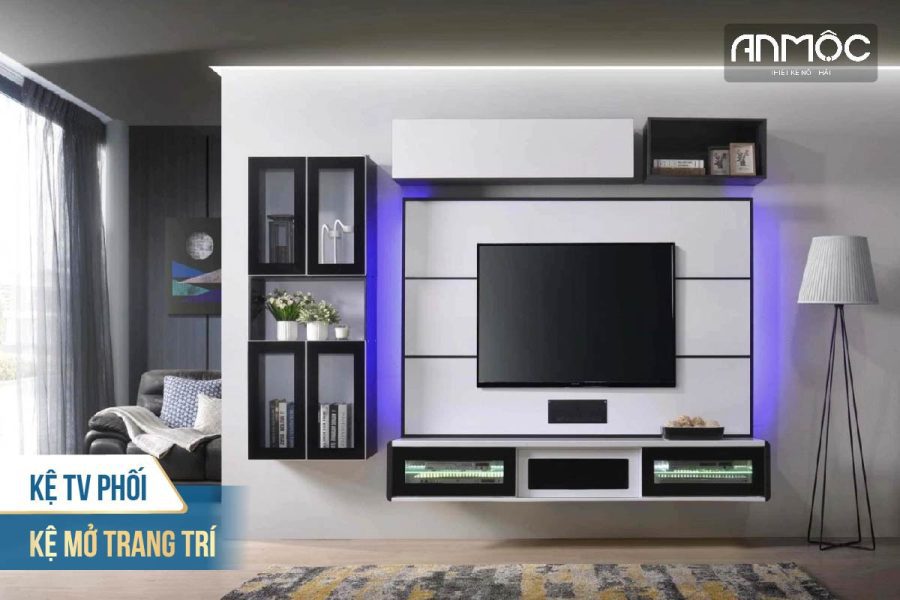 Kệ TV phối kệ mở trang trí 1