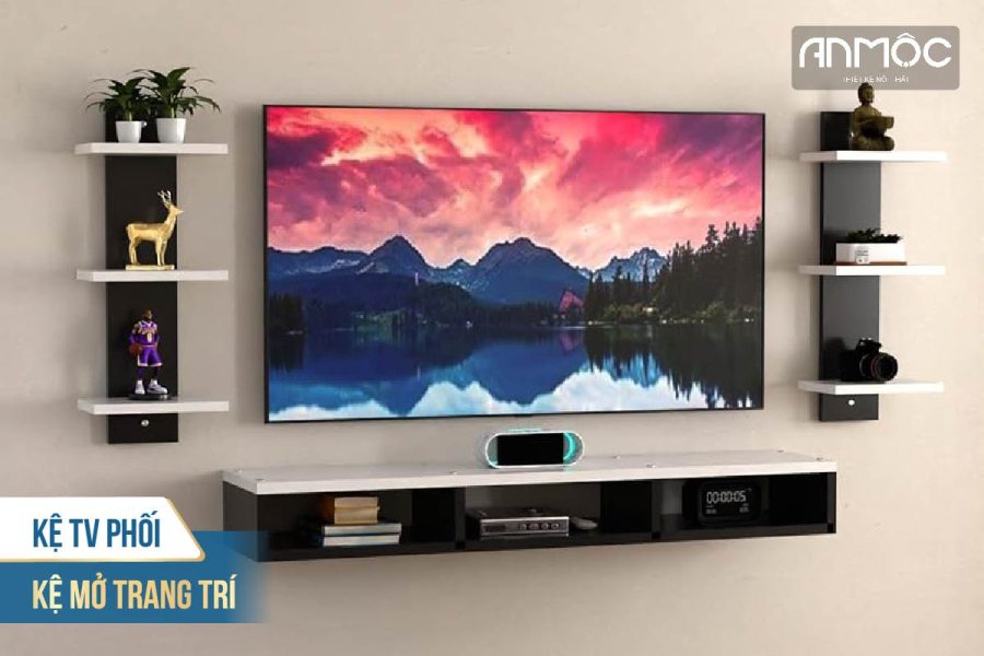 Kệ TV phối kệ mở trang trí