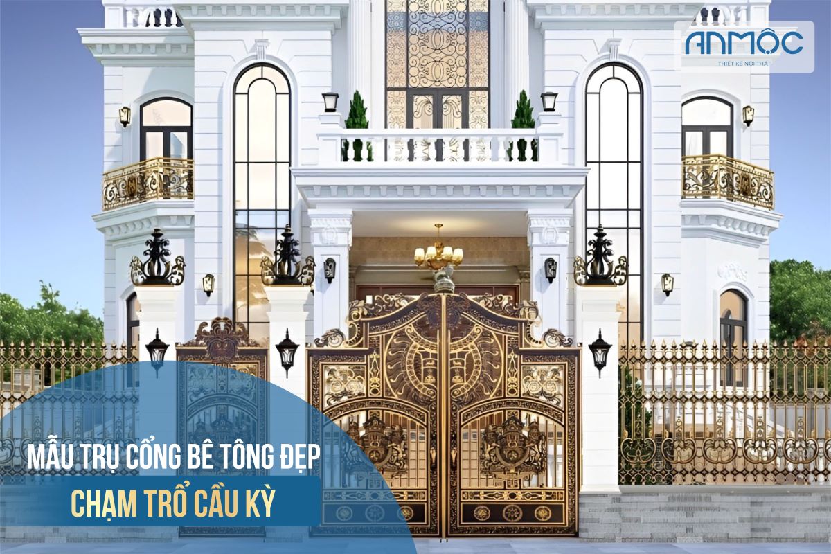 Mẫu 9.2: Trụ cổng bê tông đẹp chạm trổ cầu kỳ