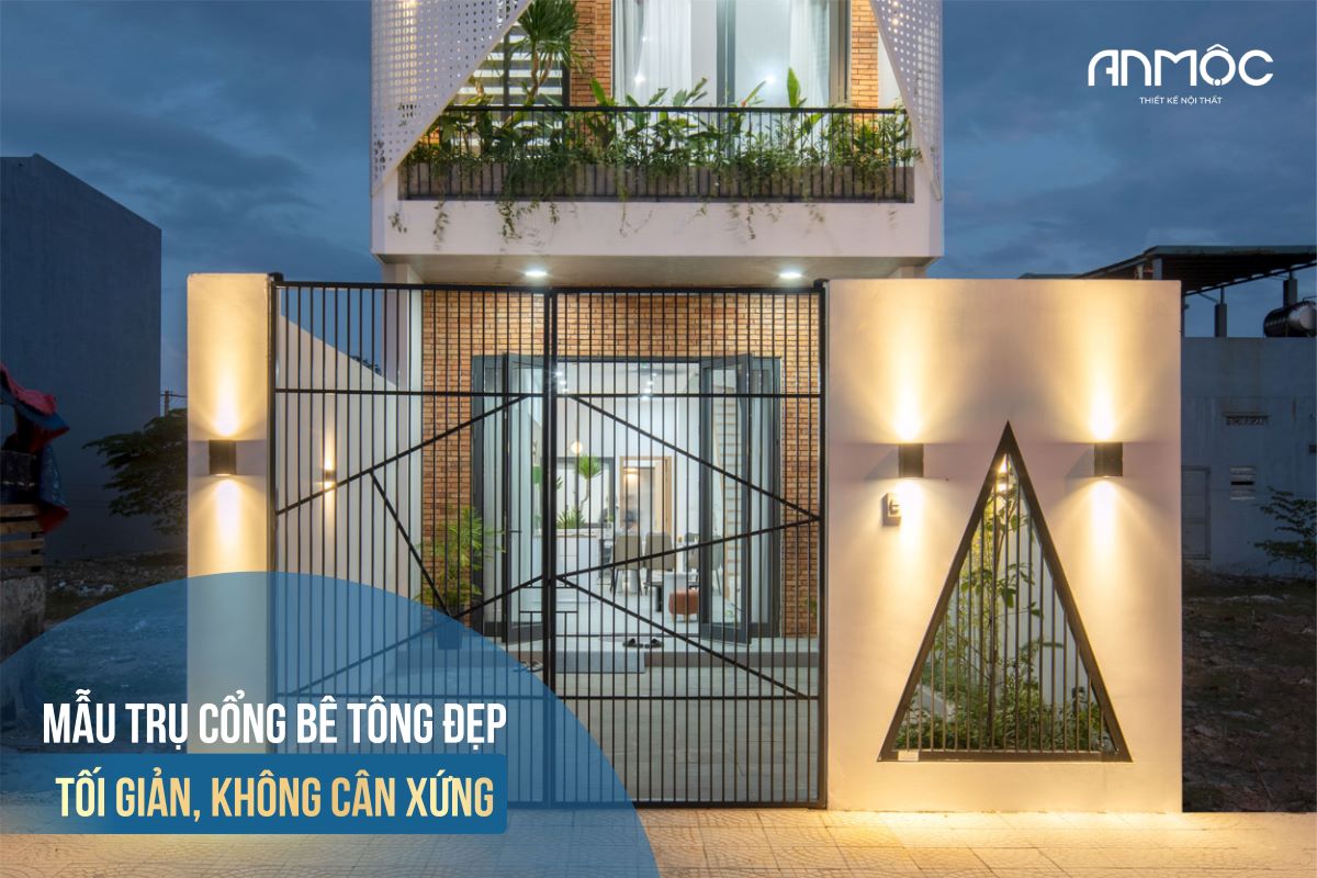 Mẫu 7.2: Trụ cổng bê tông đẹp tối giản, không cân xứng