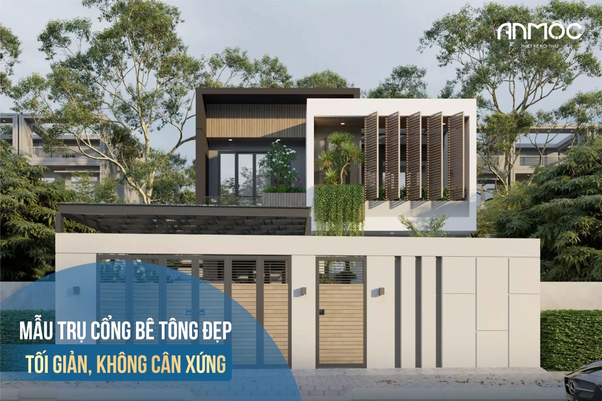 Mẫu 7.1: Trụ cổng bê tông đẹp tối giản, không cân xứng