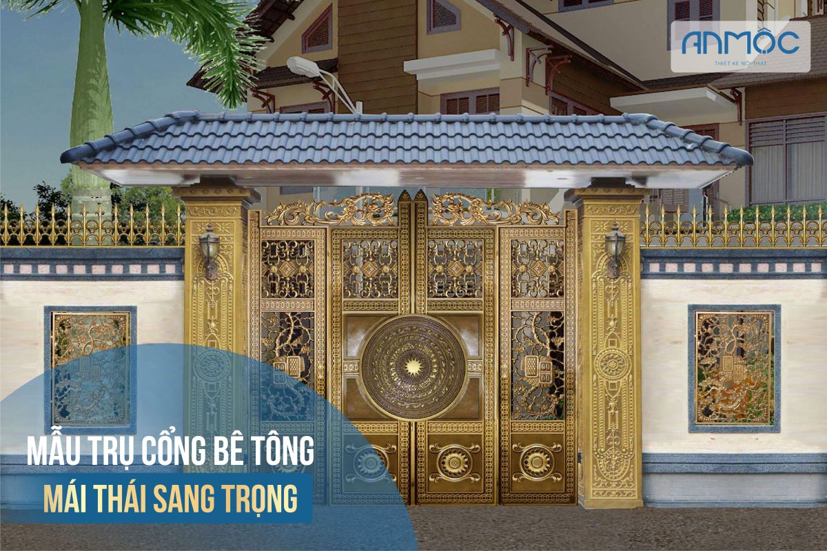 Mẫu 5.1: Mẫu trụ cổng bê tông mái thái sang trọng