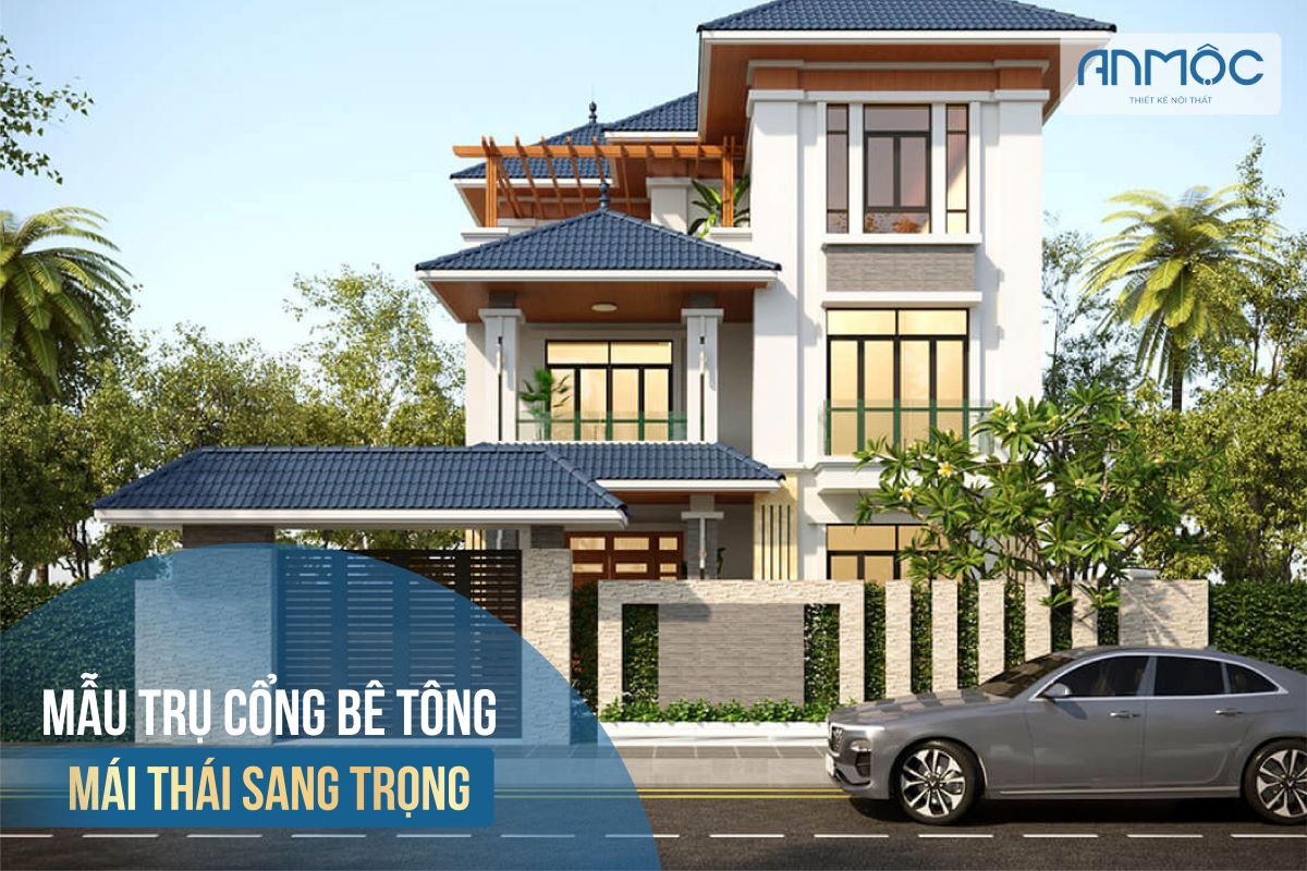 Mẫu 5.2: Mẫu trụ cổng bê tông mái thái sang trọng