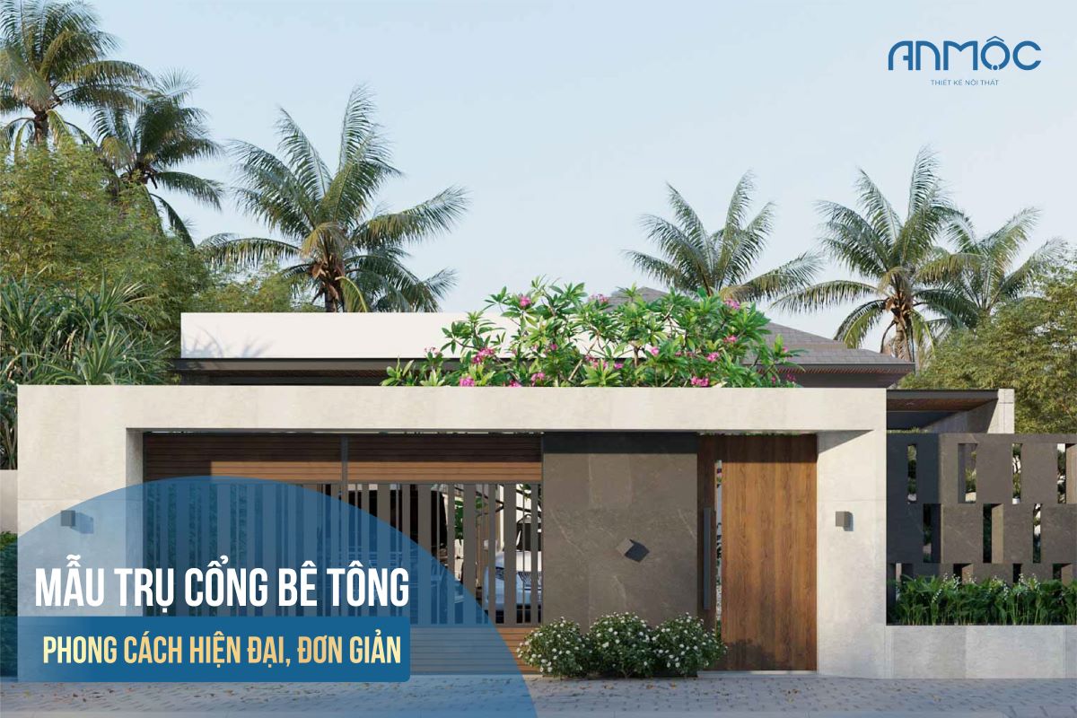 Mẫu số 6.3: Mẫu trụ cổng bê tông phong cách hiện đại, đơn giản