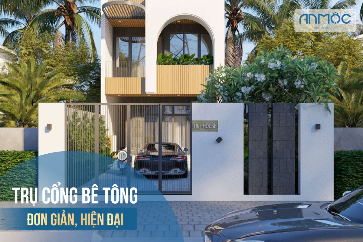 Mẫu 2.1: Trụ cổng bê tông đơn giản, hiện đại