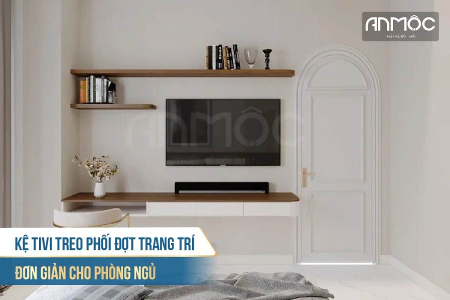 Kệ tivi treo phối đợt trang trí đơn giản cho phòng ngủ