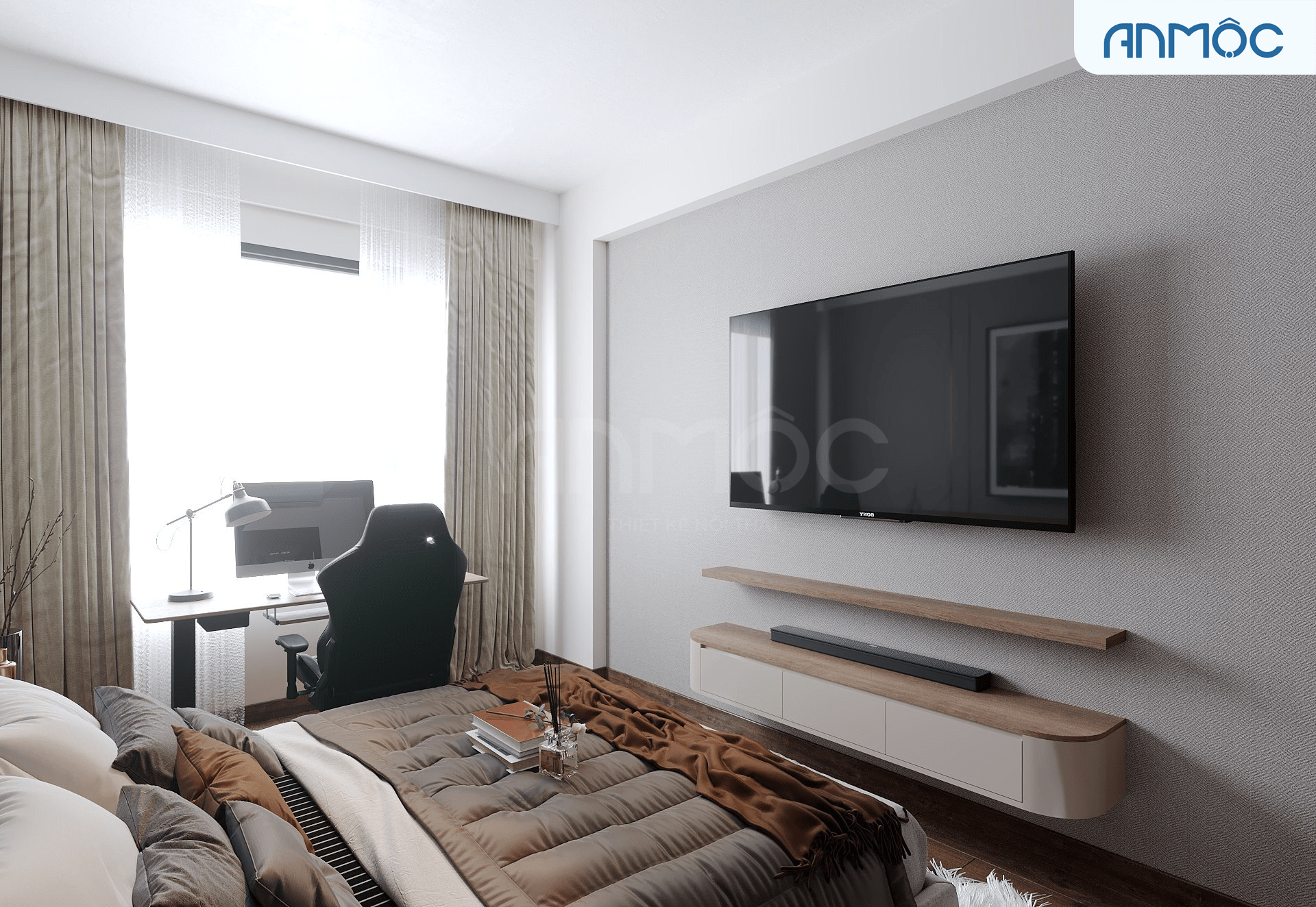 Thiết kế nội thất phòng ngủ 1 | Thiết kế nội thất căn hộ Mizuki 86m2