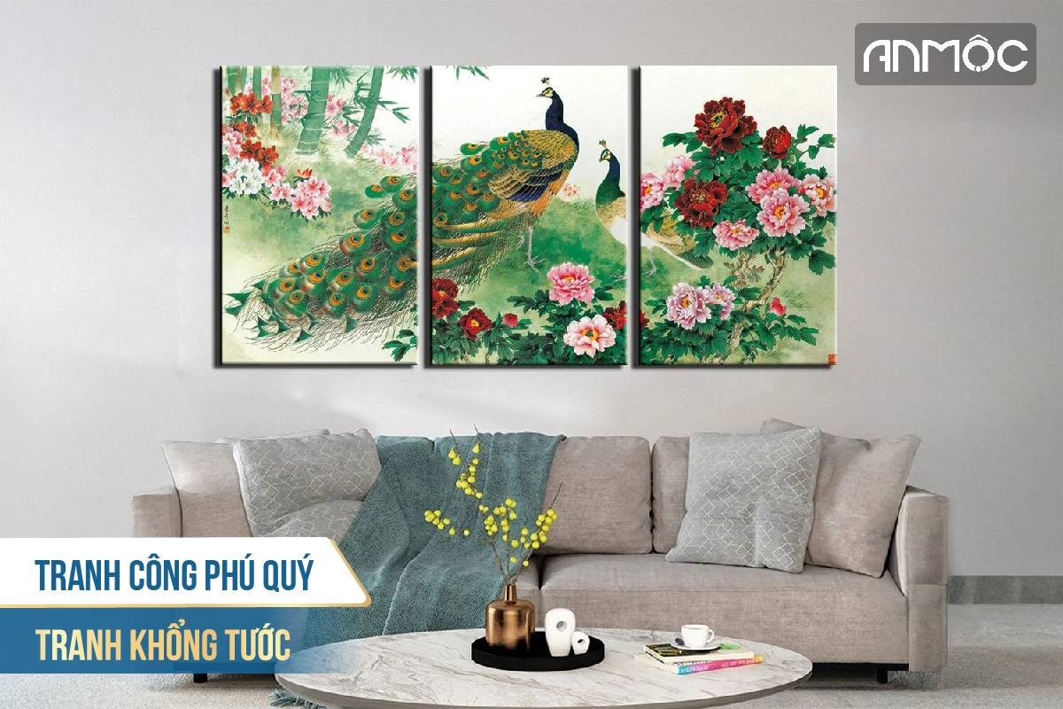 Tranh công phú quý tranh khổng tước 2