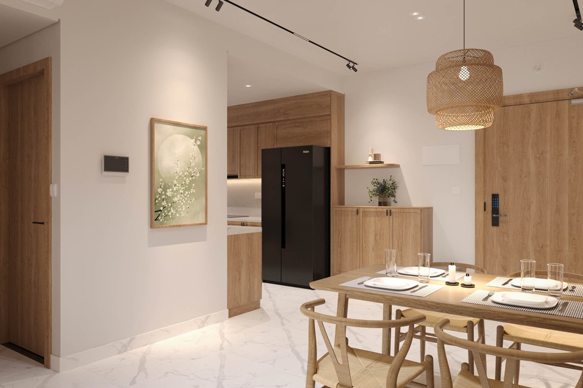 Thiết kế nội thất chung cư Diamond Alnata phòng bếp và phòng ăn