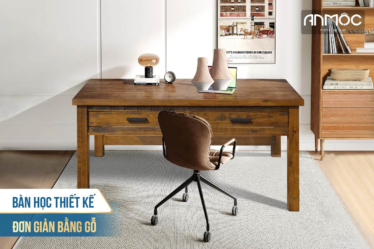 Bàn học thiết kế đơn giản bằng gỗ 1